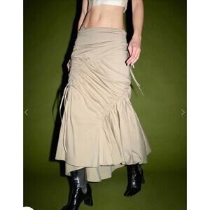 Urban Revivo Beige Asymmetrical Wrap Skirt US 4 (S) | Ruched Side Midi Skirt